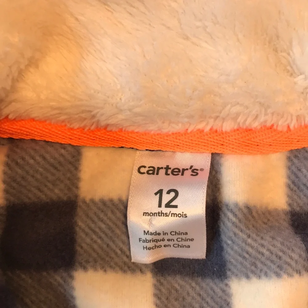 Toddler Boys plush vest Carters 12m plaid blue white pockets